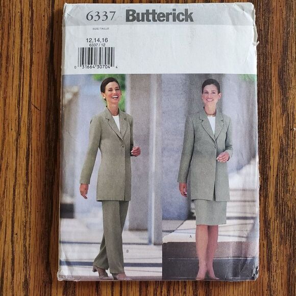 00s Butterick Pattern 6337 Uncut Long Jacket Skirt Pants Sz 12 14 16 - Picture 2 of 3